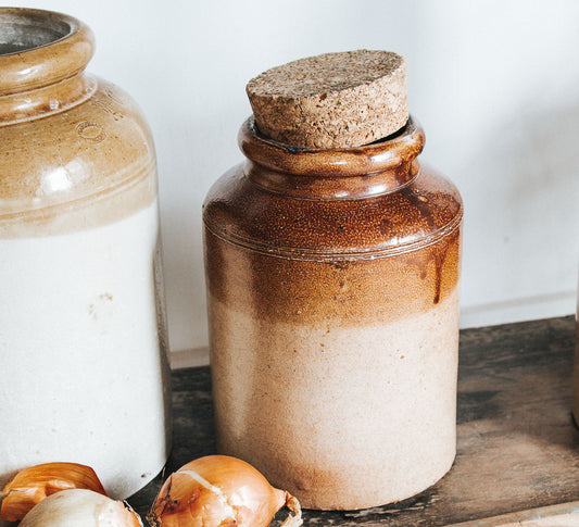 vintage boho stone crock storage jar