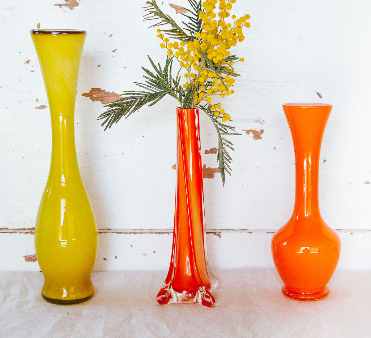 vintage murano glass twisted vase in bright orange