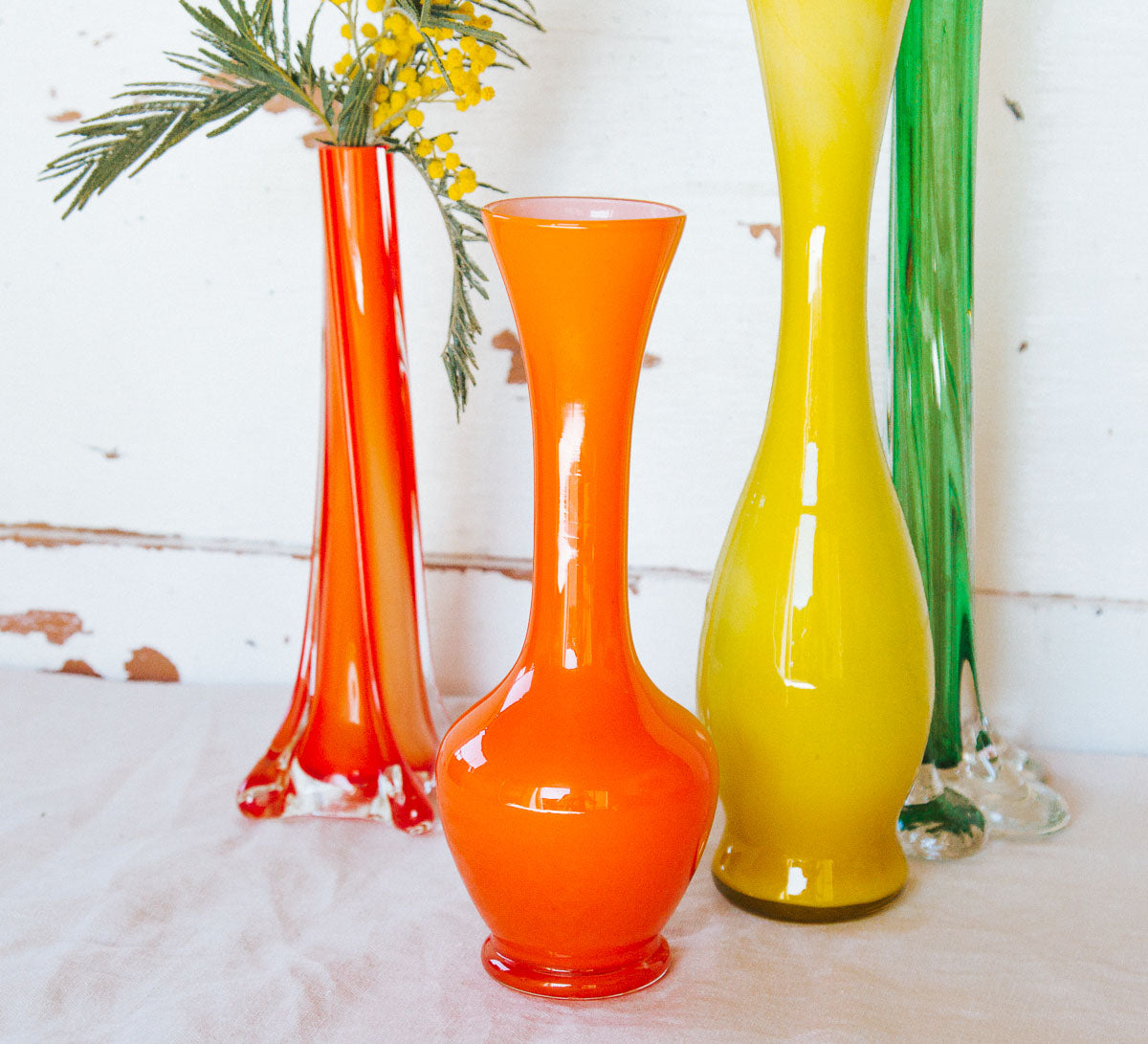 vintage boho cased glass vase in orange