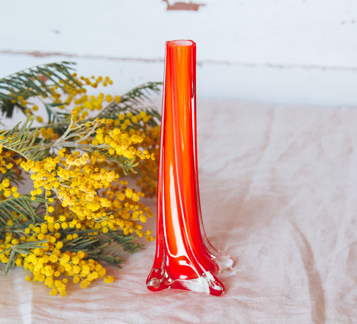 vintage murano glass twisted vase in bright orange