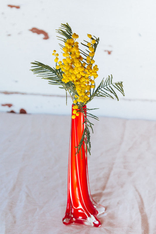 vintage murano glass twisted vase in bright orange