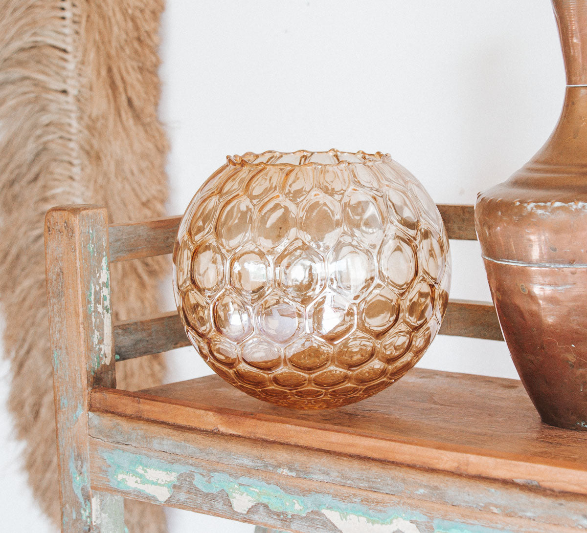 vintage boho retro ambergold candle holder lamp