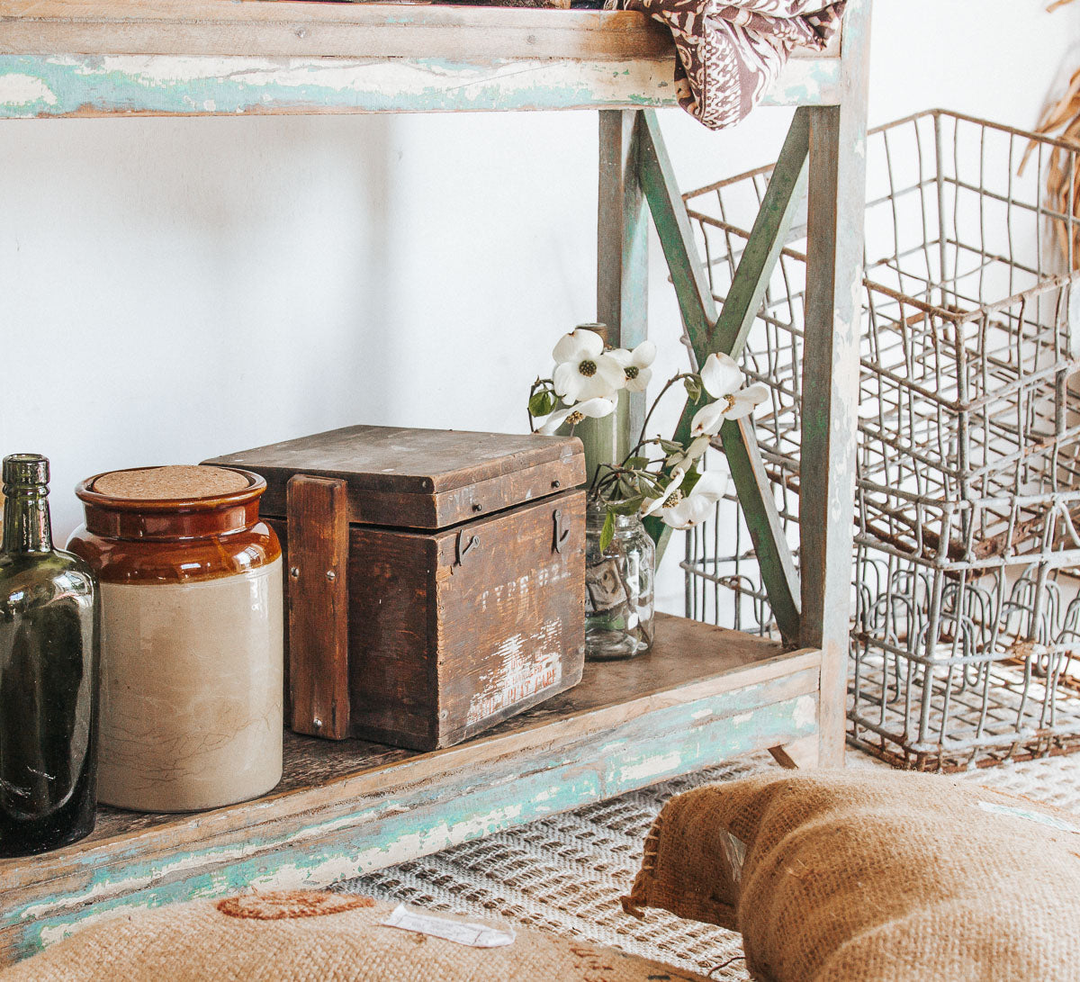 vintage boho stone crock storage jar