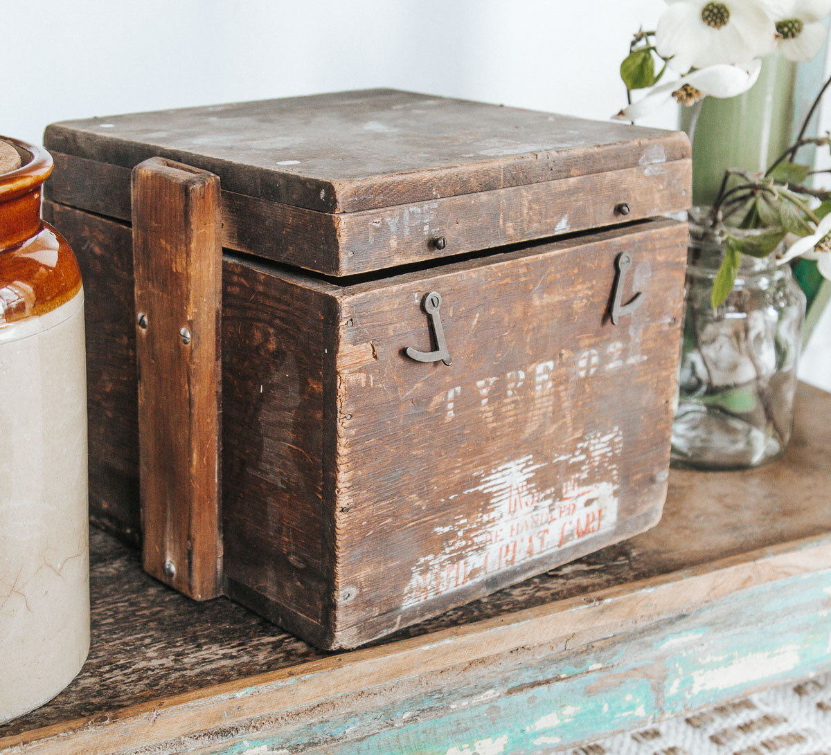 vintage wooden storage box