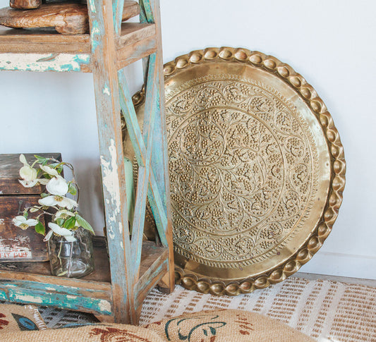 large vintage boho brass serving tray