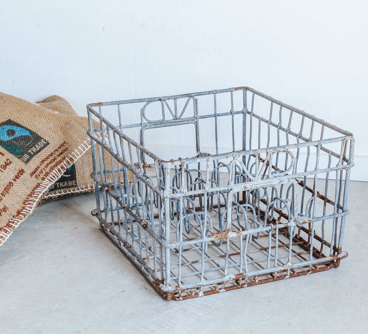 vintage metal industrial milk crate