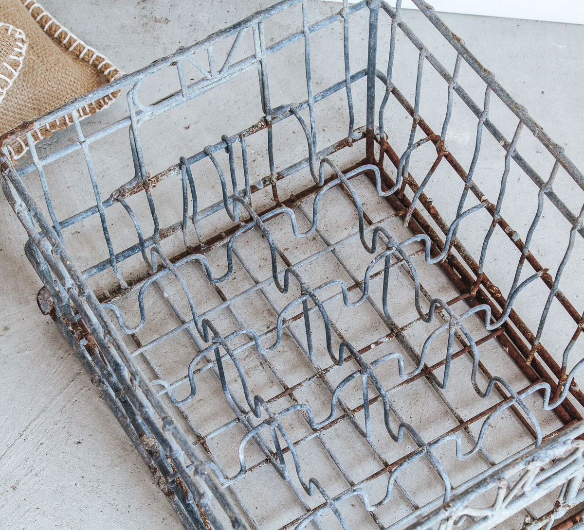 vintage metal industrial milk crate