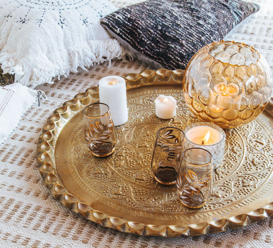 large vintag boho brass serving tray
