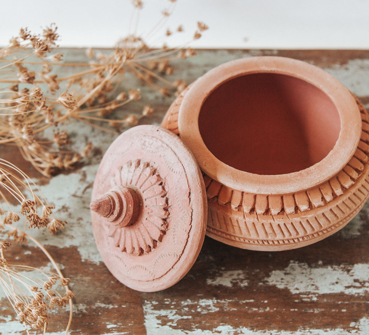 boho rustic terracotta bowl with lid by madam stoltz