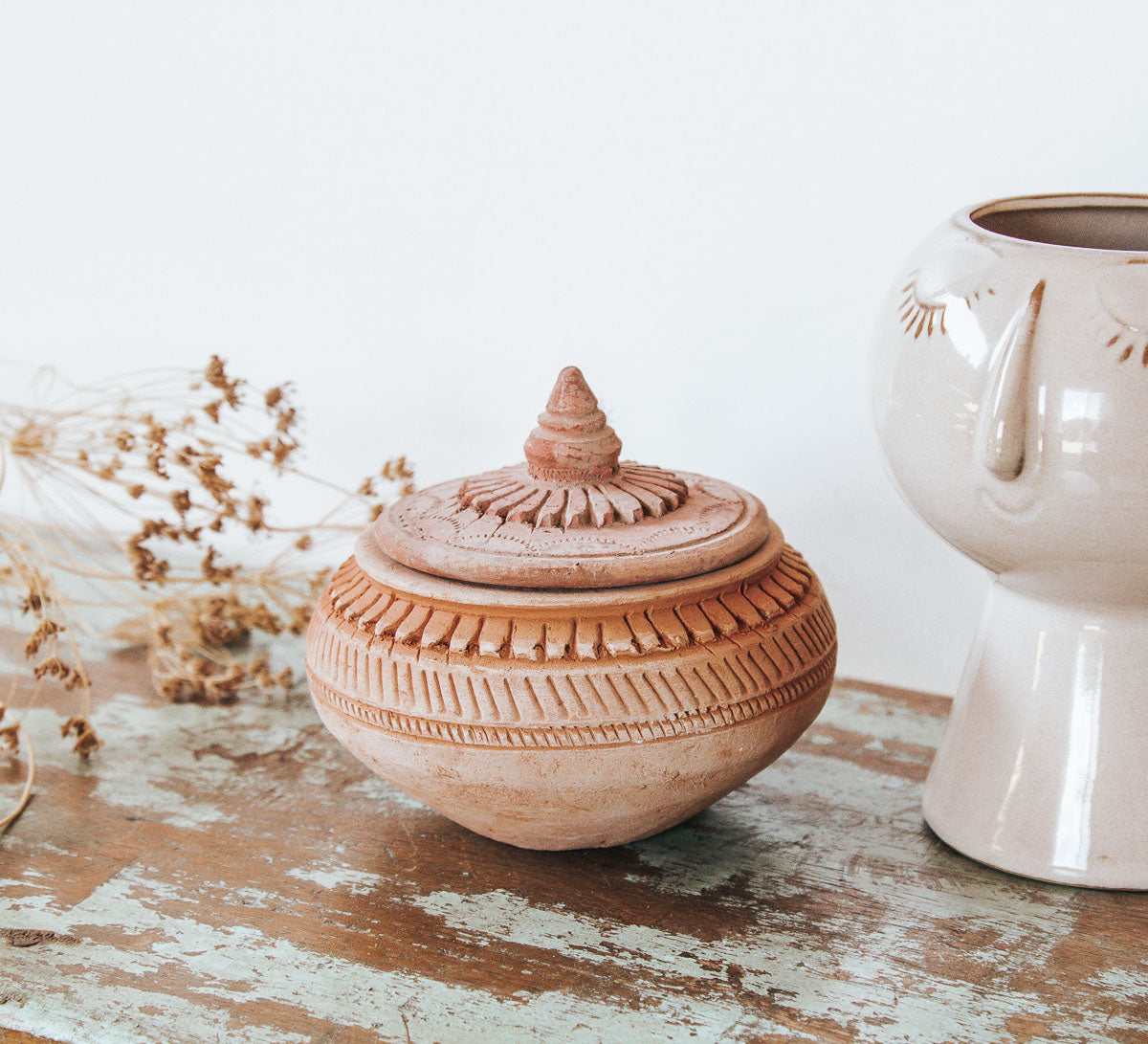 boho rustic terracotta bowl with lid by madam stoltz