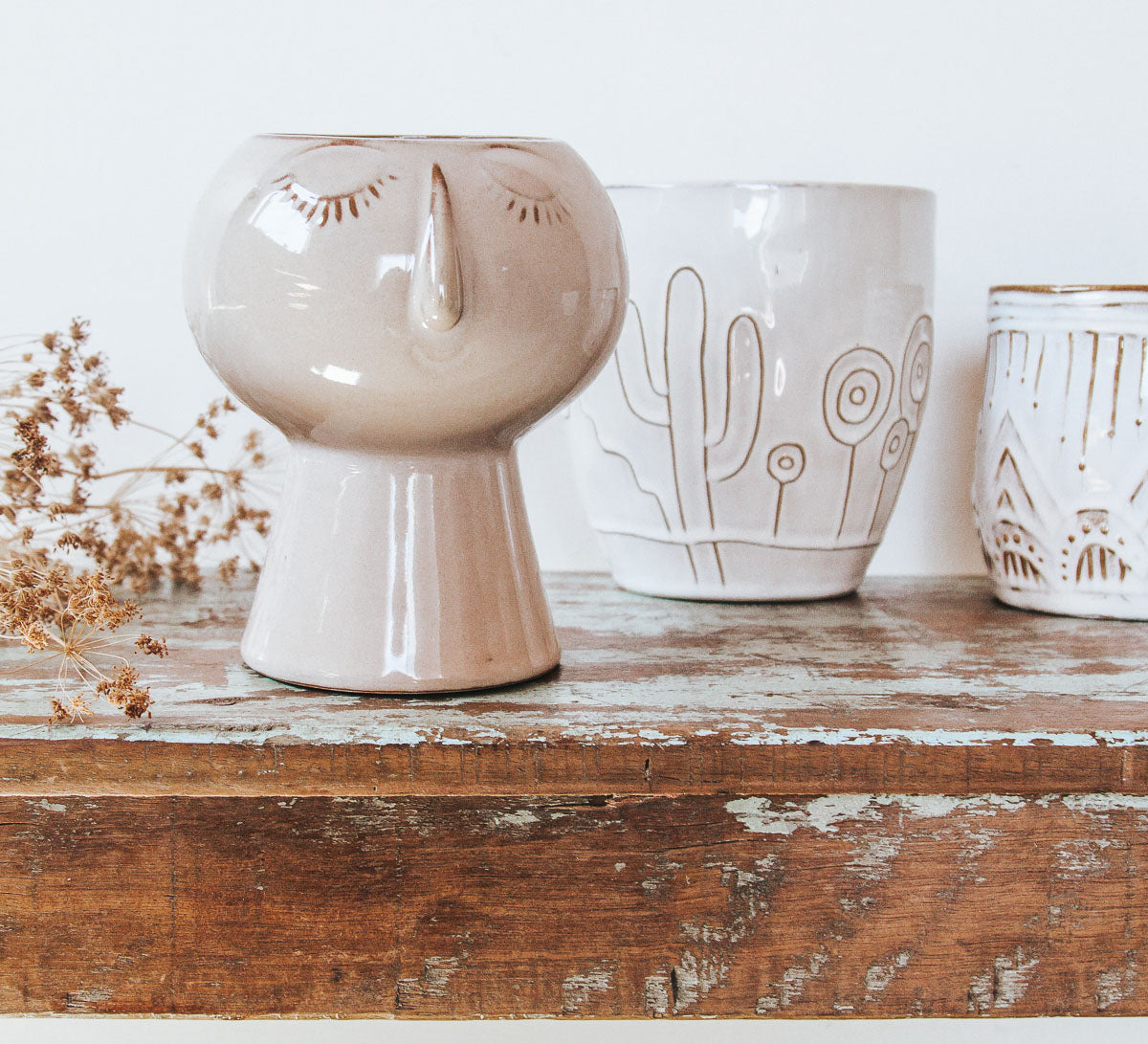 boho stoneware planters with cactus imprint by madam stoltz