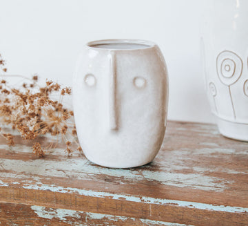 Ceramic Face Flower Pot (White) - NEW