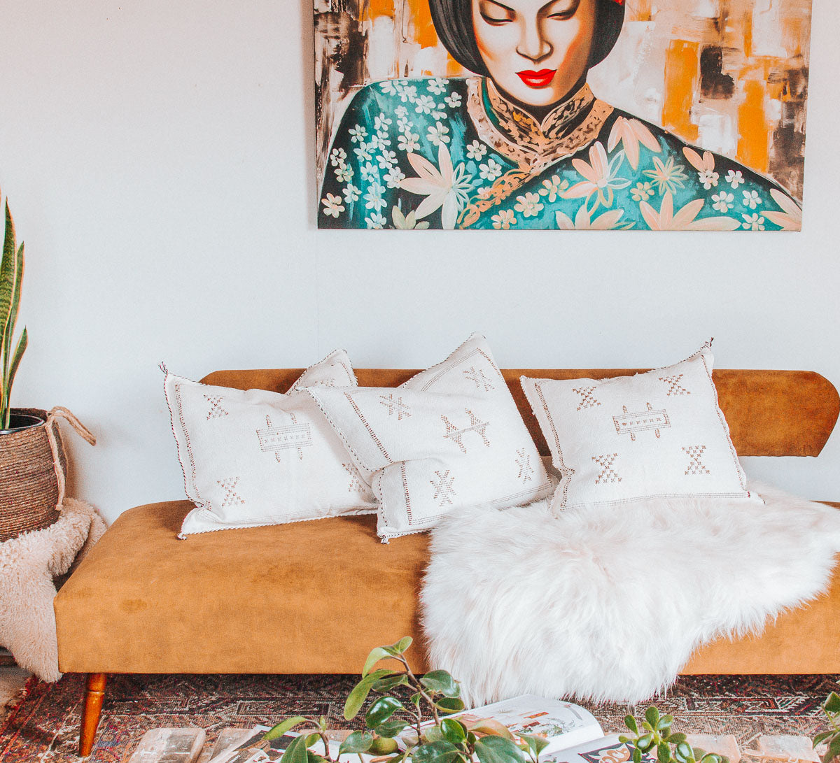 boho moroccan silk cactus cushion couch throw pillow