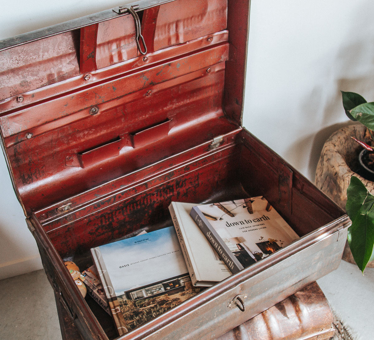 vintage indian boho metal tin travel trunk storage chest