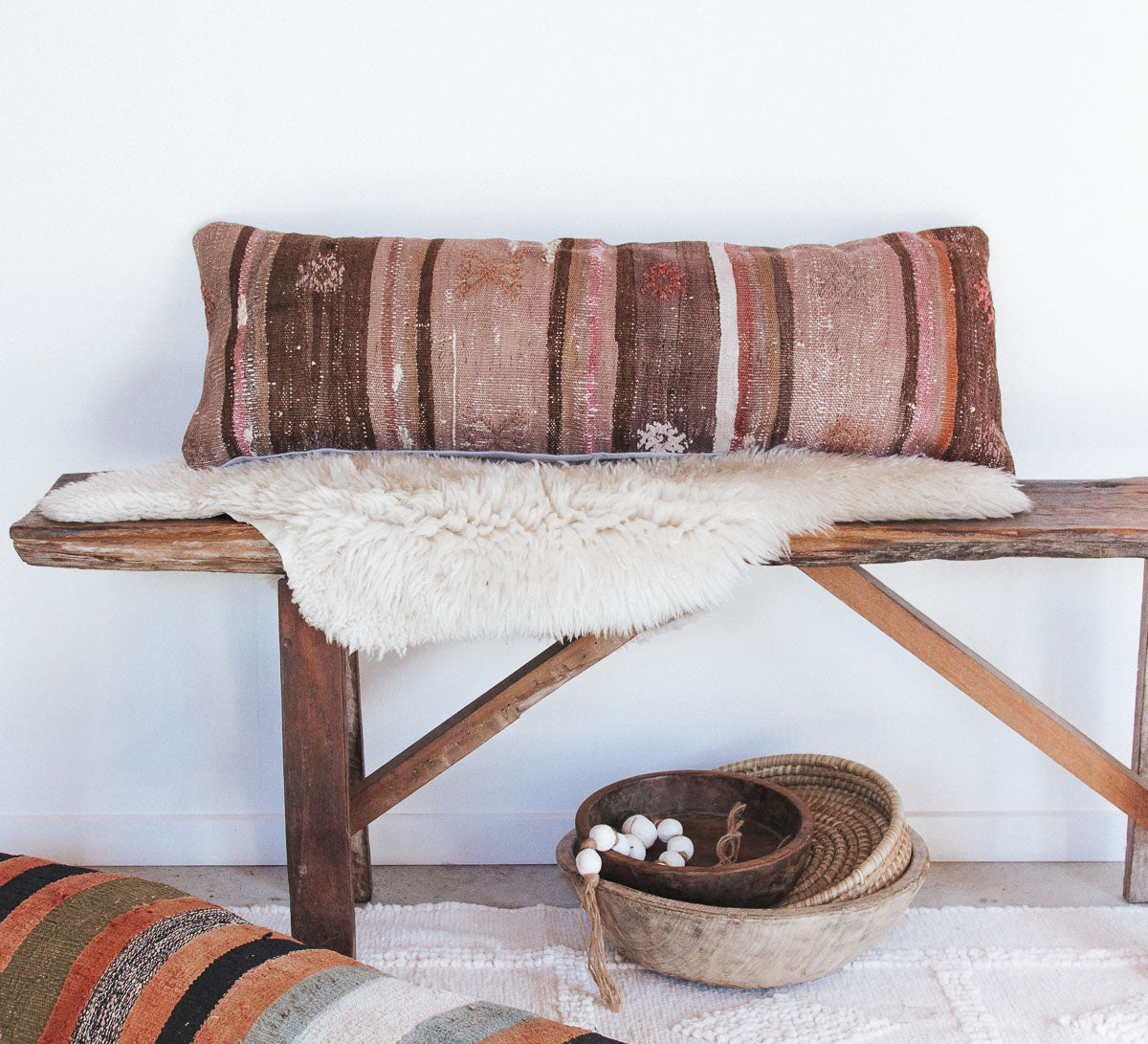 vintage turkish kilim lumbar cushion pillow