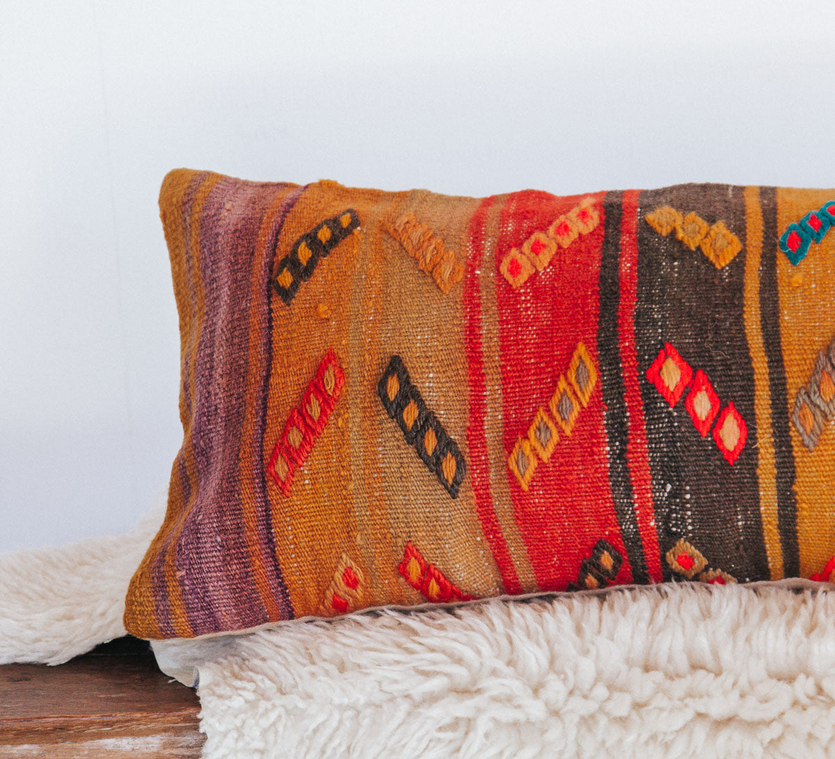 vintage turkish kilim lumbar cushion pillow