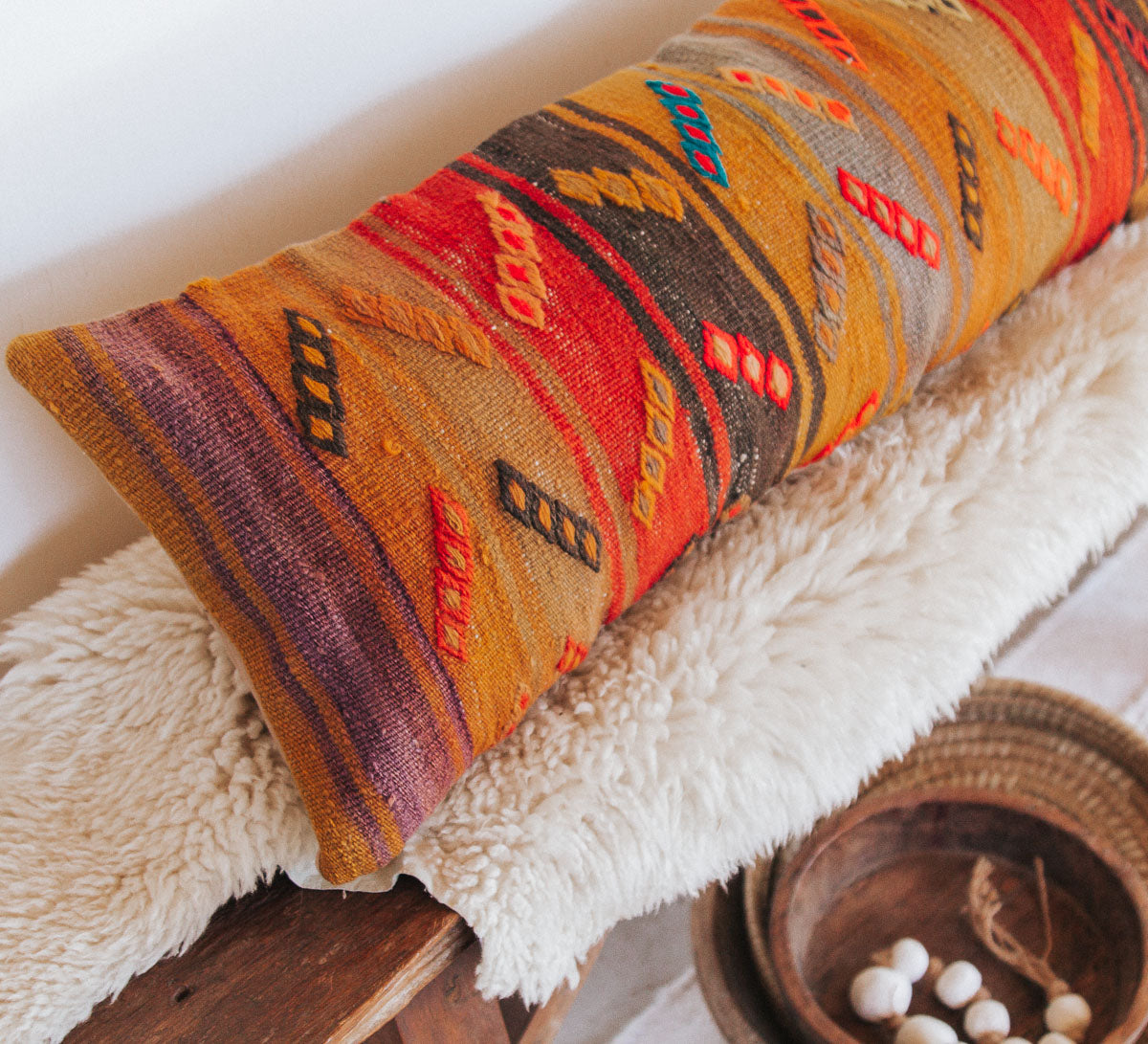 vintage turkish kilim lumbar cushion pillow