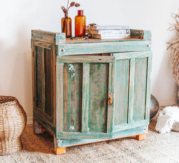 vintage boho rustic wabi sabi wooden handmade cabinet