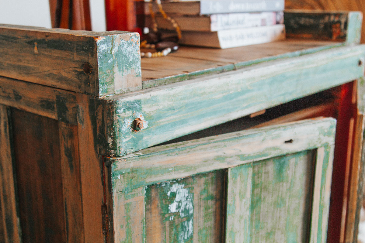 vintage boho rustic wabi sabi wooden handmade cabinet