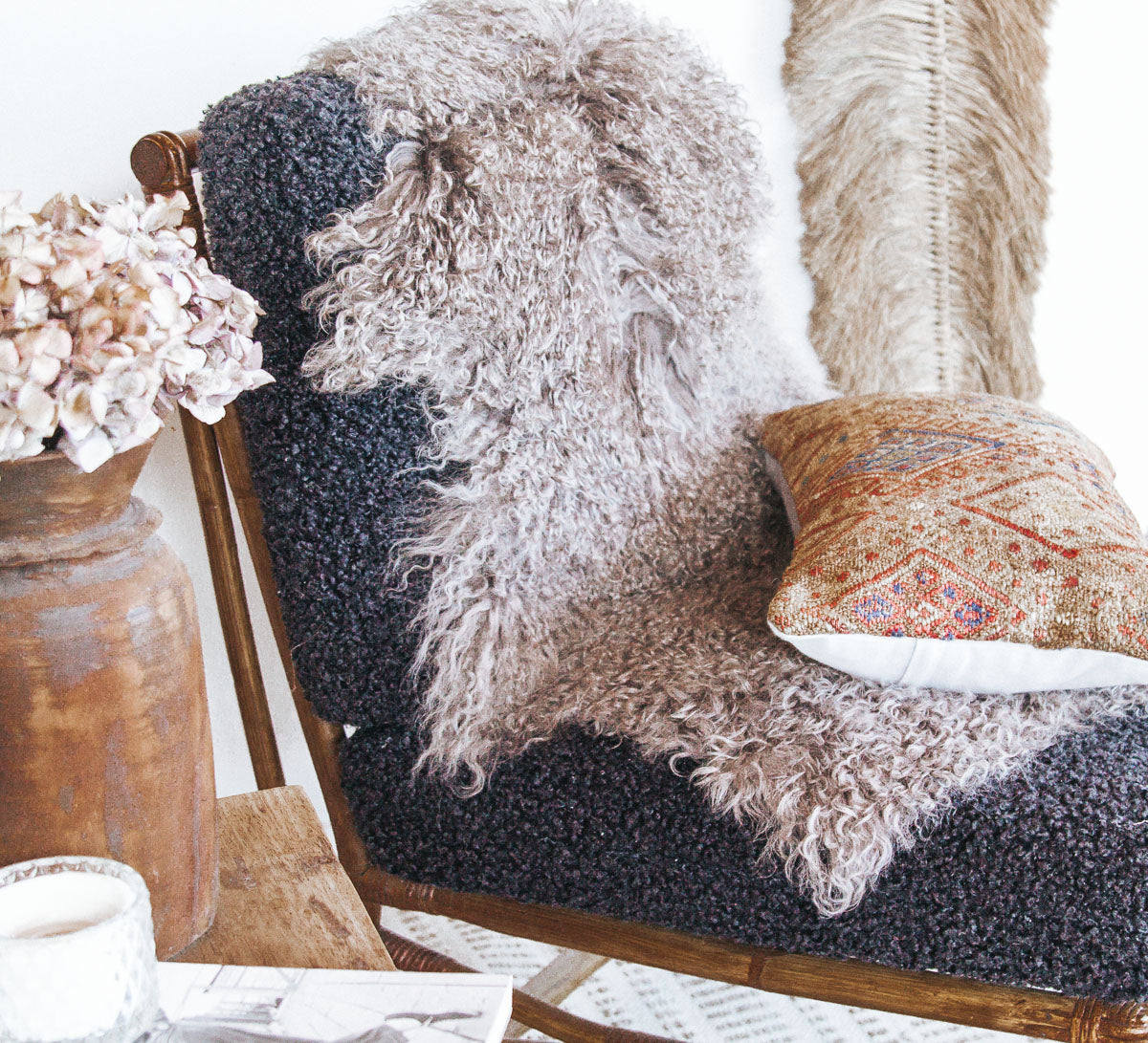 bohemian boho tibetan icelandic luxury sheepskin throw in portabello