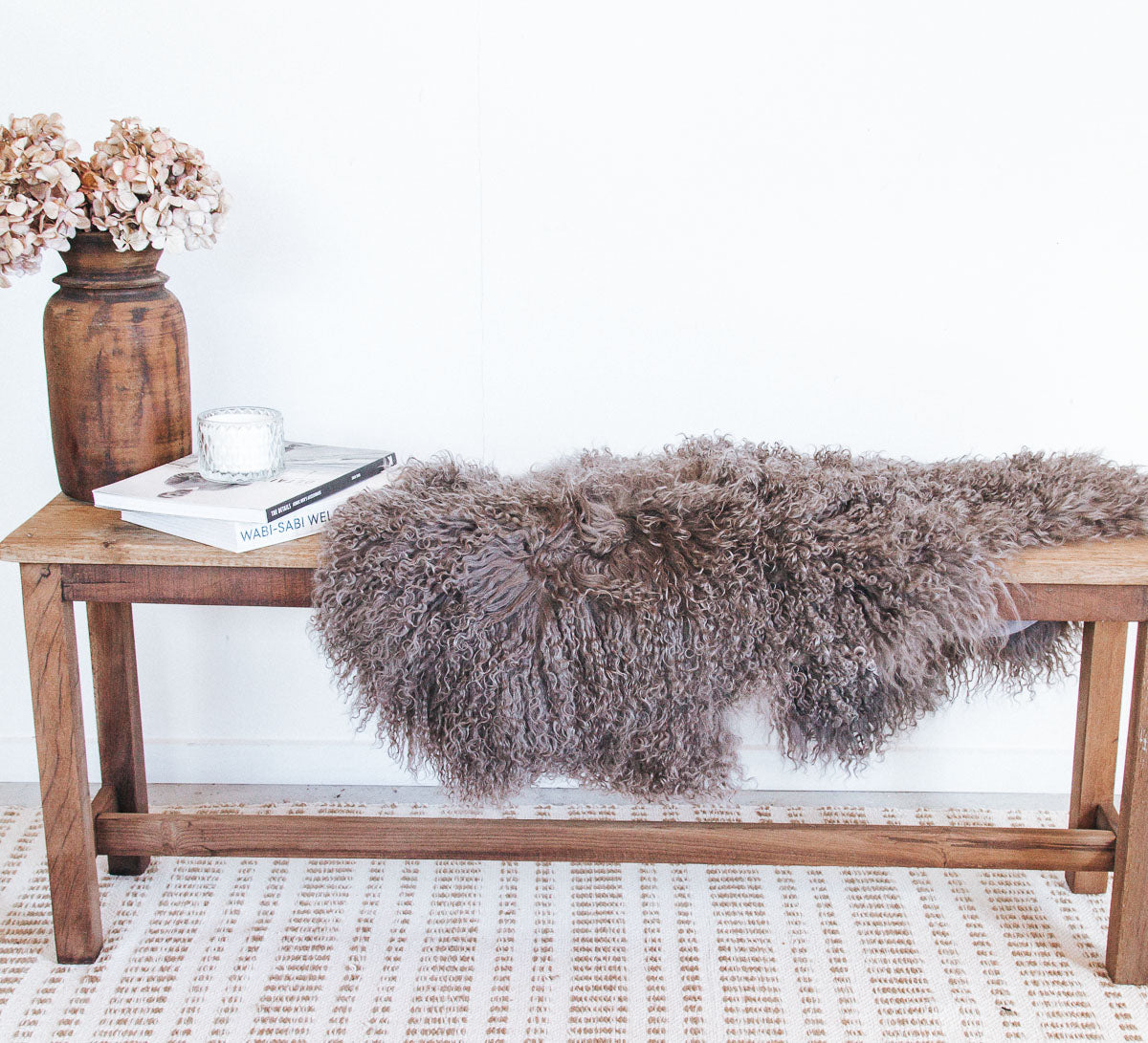 bohemian boho tibetan icelandic luxury sheepskin throw in portabello