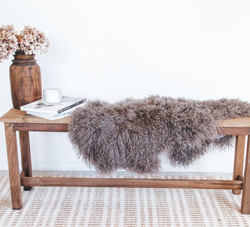 bohemian boho tibetan icelandic luxury sheepskin throw in portabello