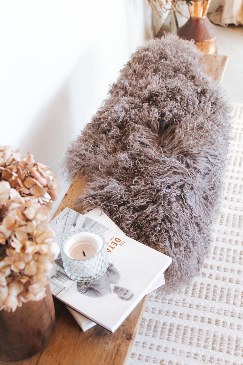 bohemian boho tibetan icelandic luxury sheepskin throw in portabello