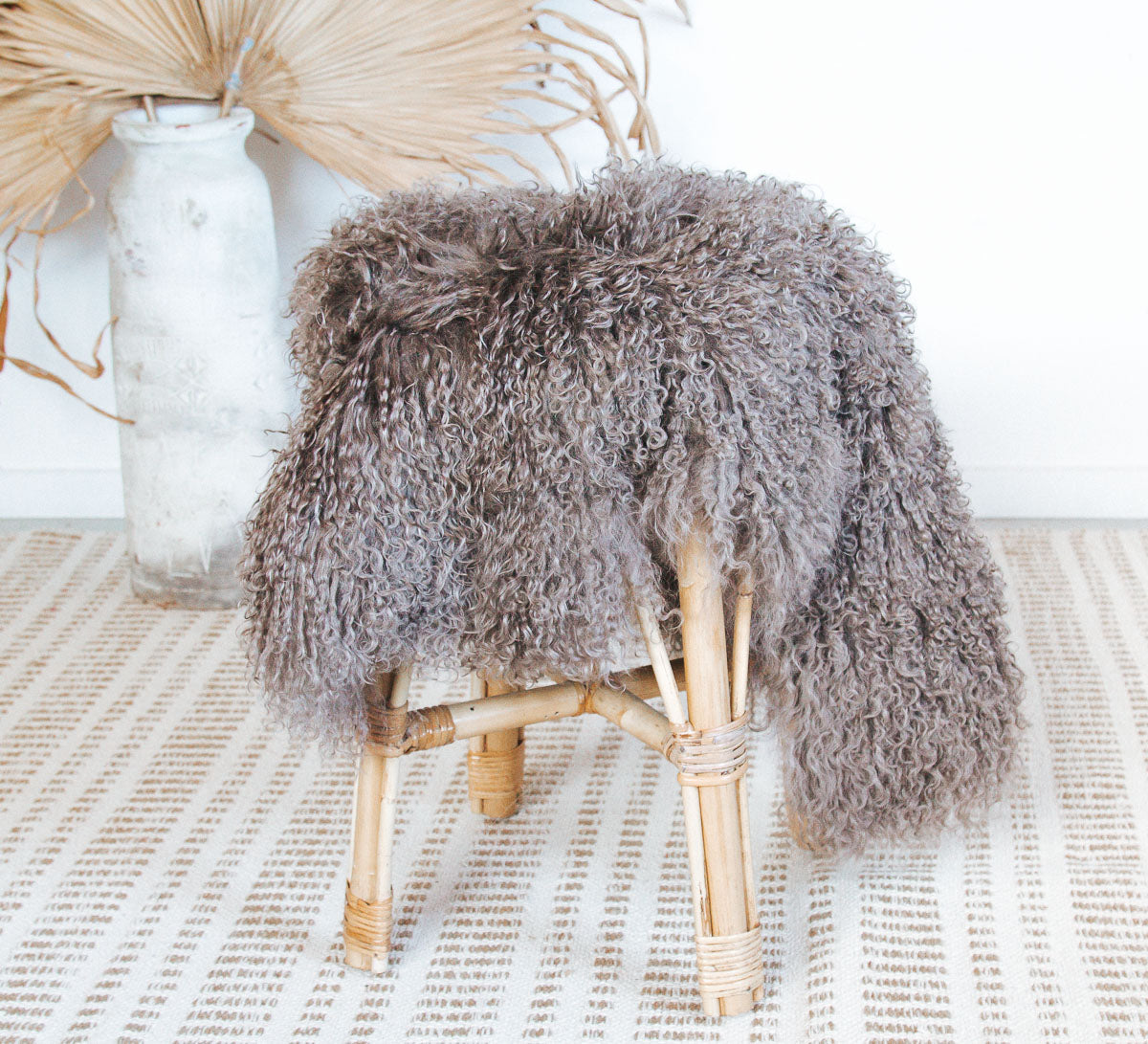 bohemian boho tibetan icelandic luxury sheepskin throw in portabello
