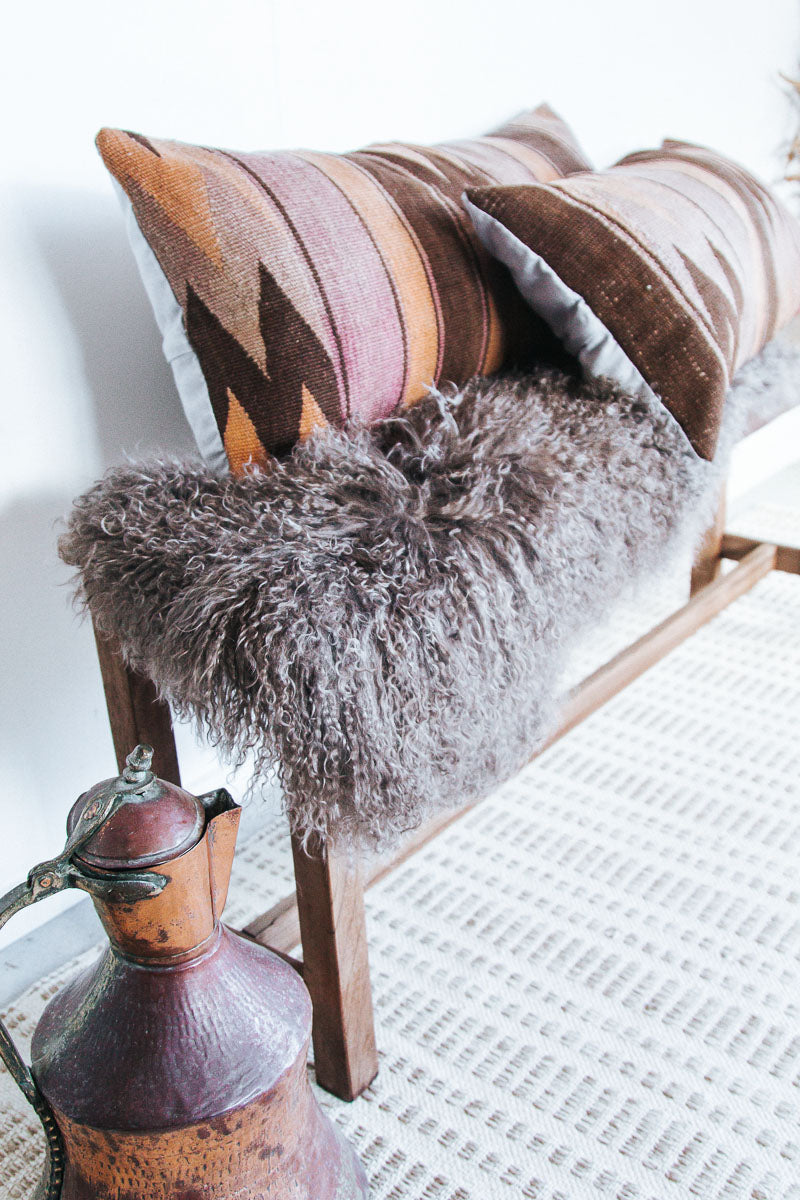 bohemian boho tibetan icelandic luxury sheepskin throw in portabello