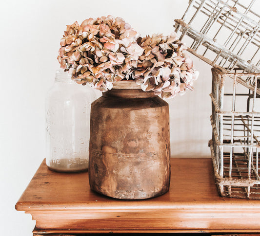 vintage boho original indian wooden water pot vase