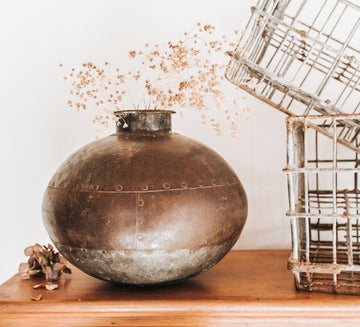 vintage rustic boho indian iron pot vase