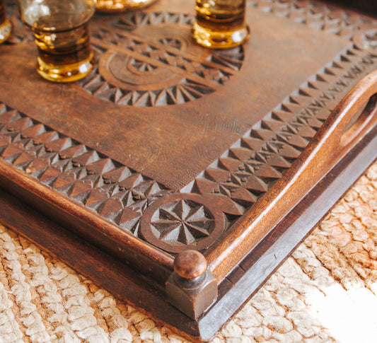 vintage boho hand carved wooden african serving tray
