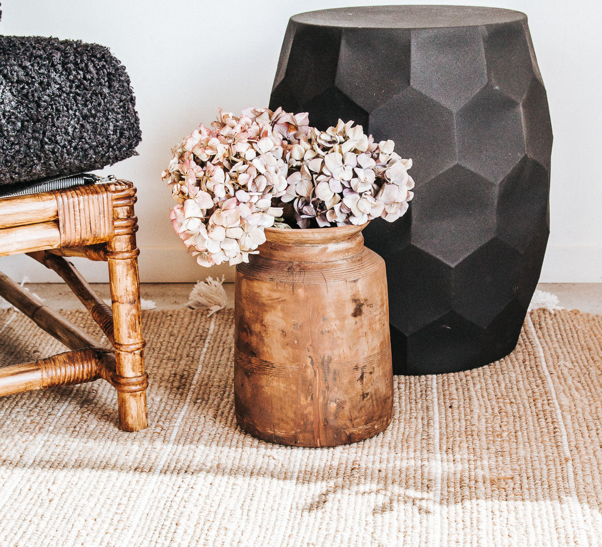 black textured honeycomb hexagonal side table stool