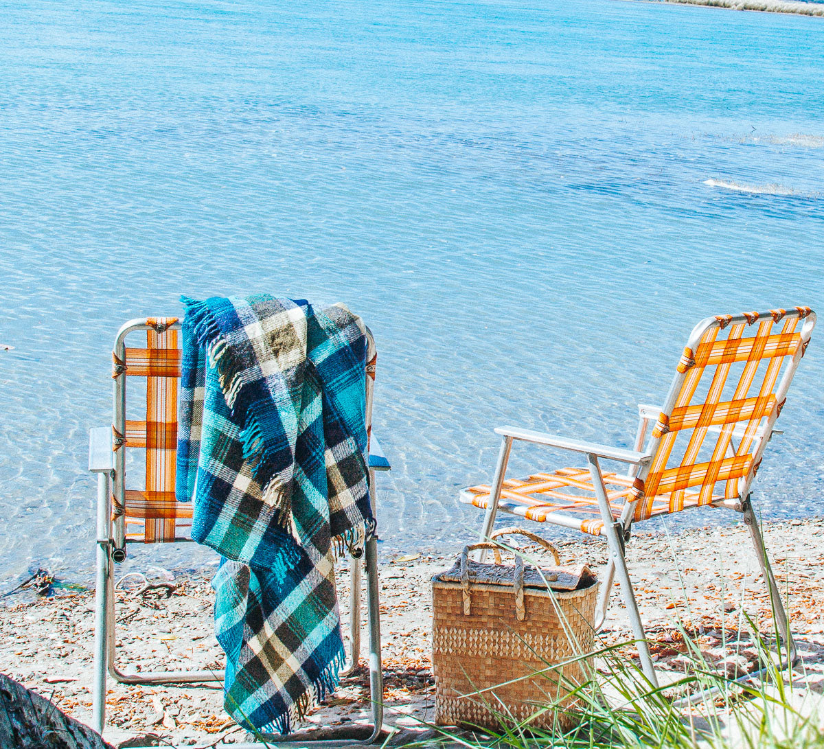 vintage retro boho wool tartan travel rug picnic throw blanket made in NZ