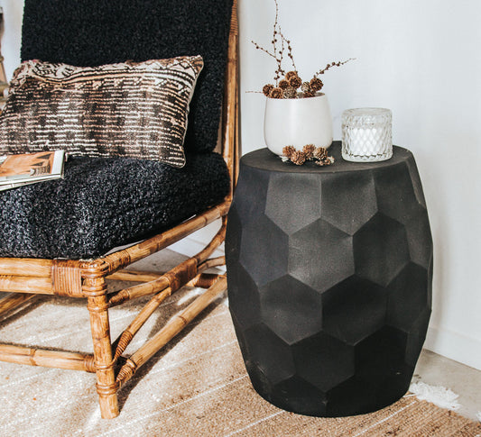 black textured honeycomb hexagonal side table stool