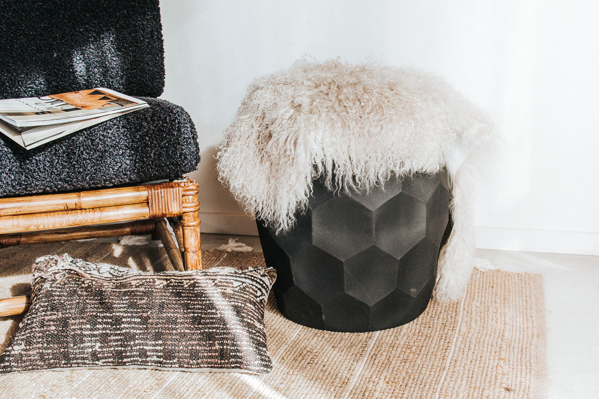 black textured honeycomb hexagonal side table stool