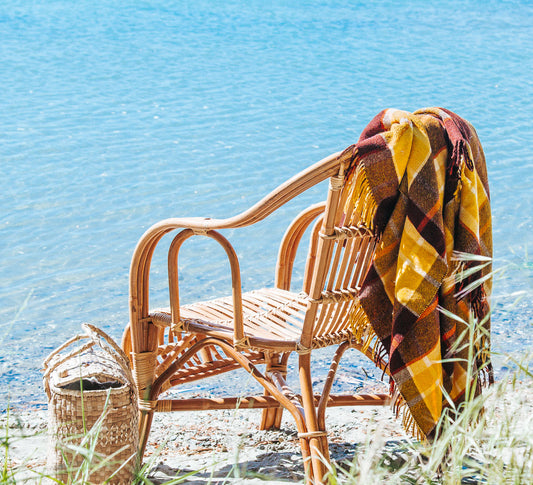 vintage retro boho wool tartan travel rug picnic throw blanket made in NZ