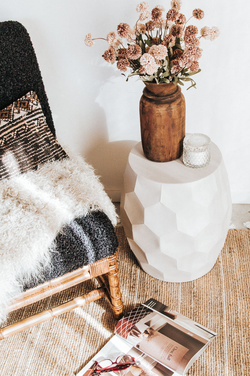 boho modern honeycomb textured side table stool