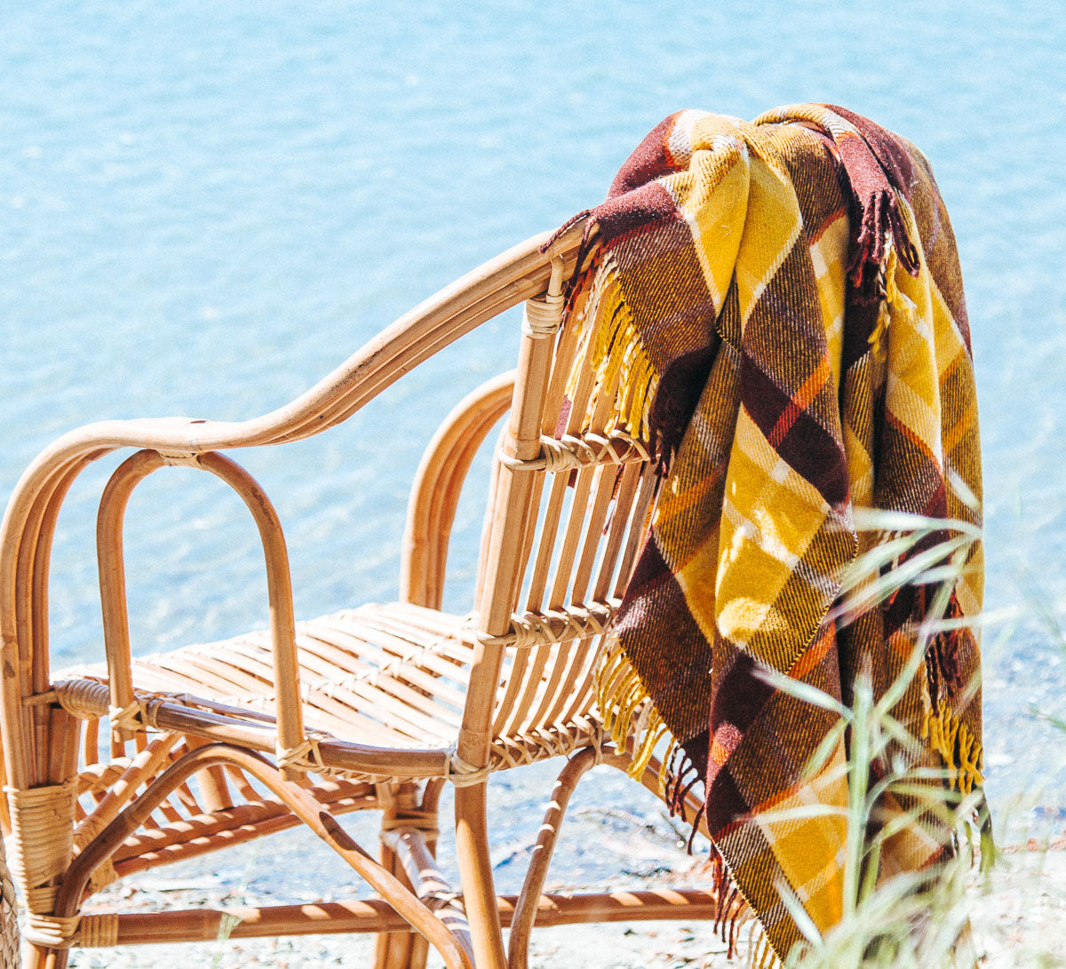 vintage retro boho wool tartan travel rug picnic throw blanket made in NZ