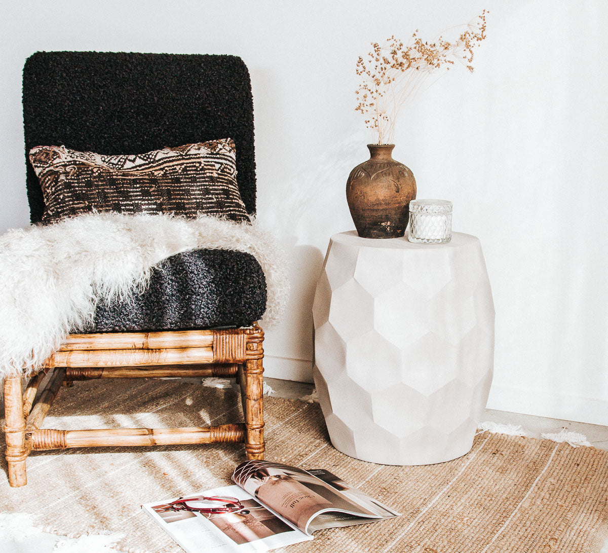 boho modern honeycomb textured side table stool