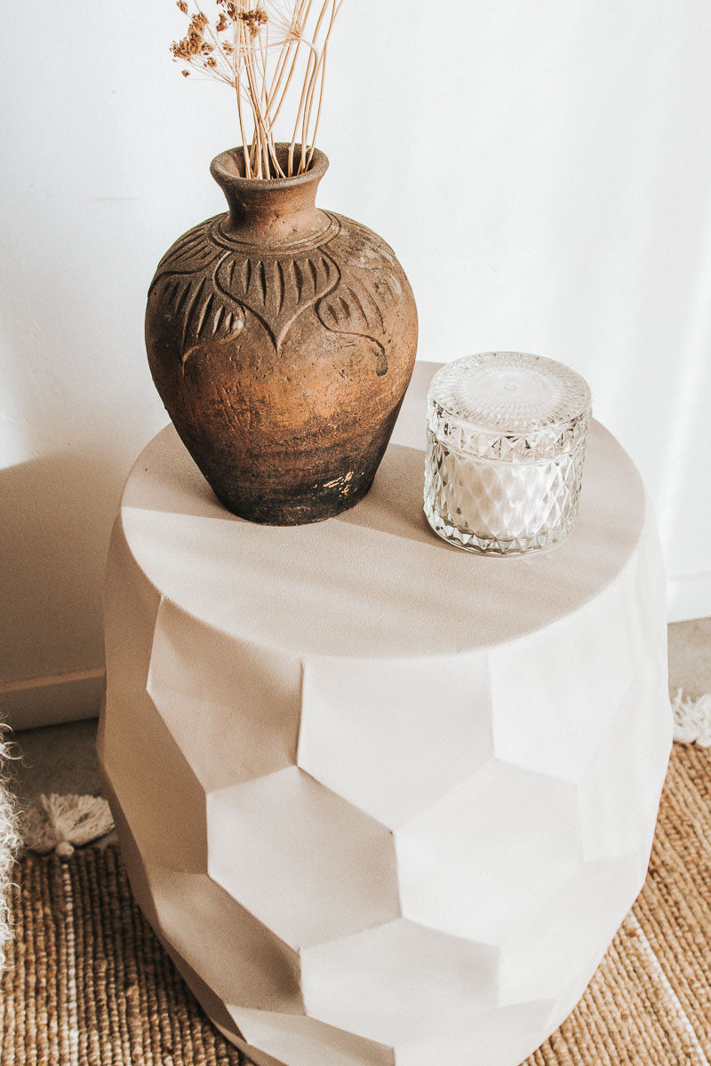 boho modern honeycomb textured side table stool