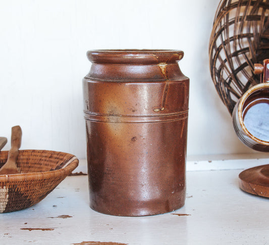 vintage boho stone crock storage jar