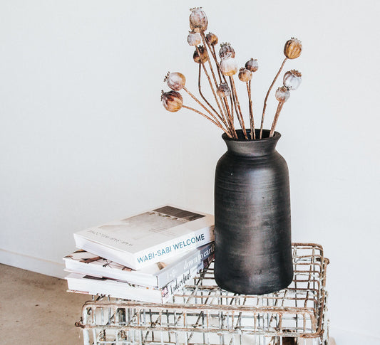 boho clay charcoal vase