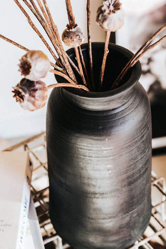 boho clay charcoal vase