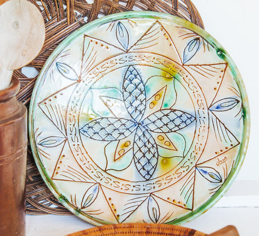 vintage terracotta ceramic glazed handmade pottery plate