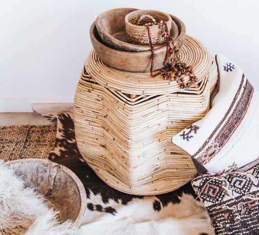 boho woven cane table cane stool