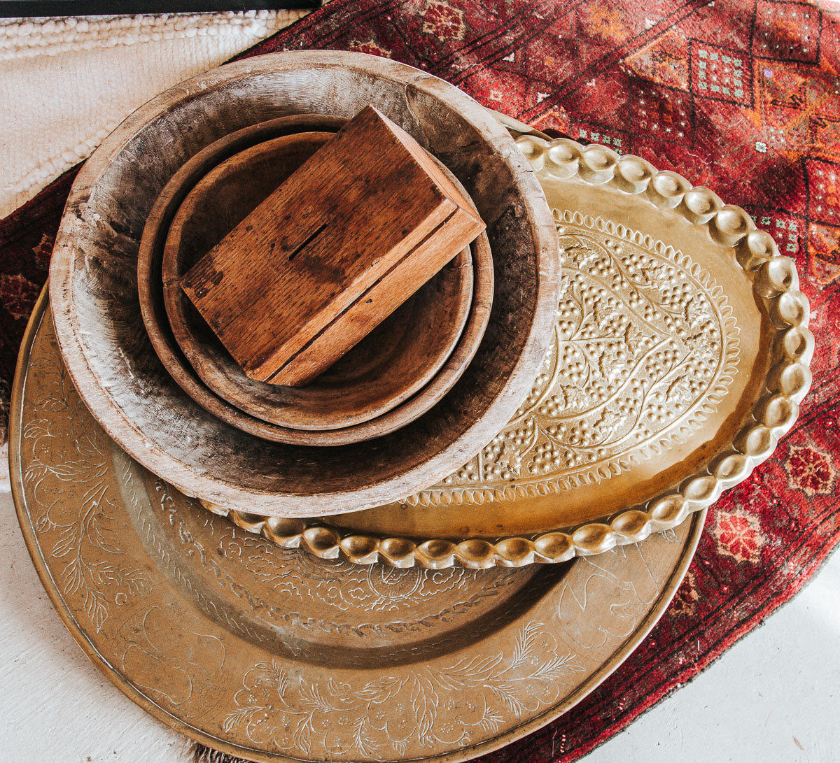 vintage boho brass serving tray