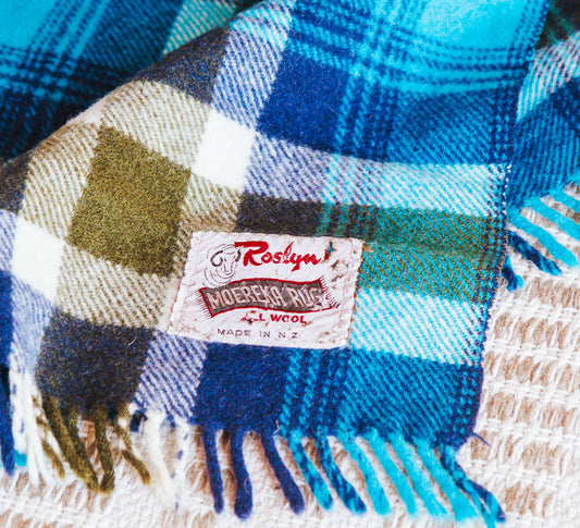 vintage retro boho wool tartan travel rug picnic throw blanket made in NZ