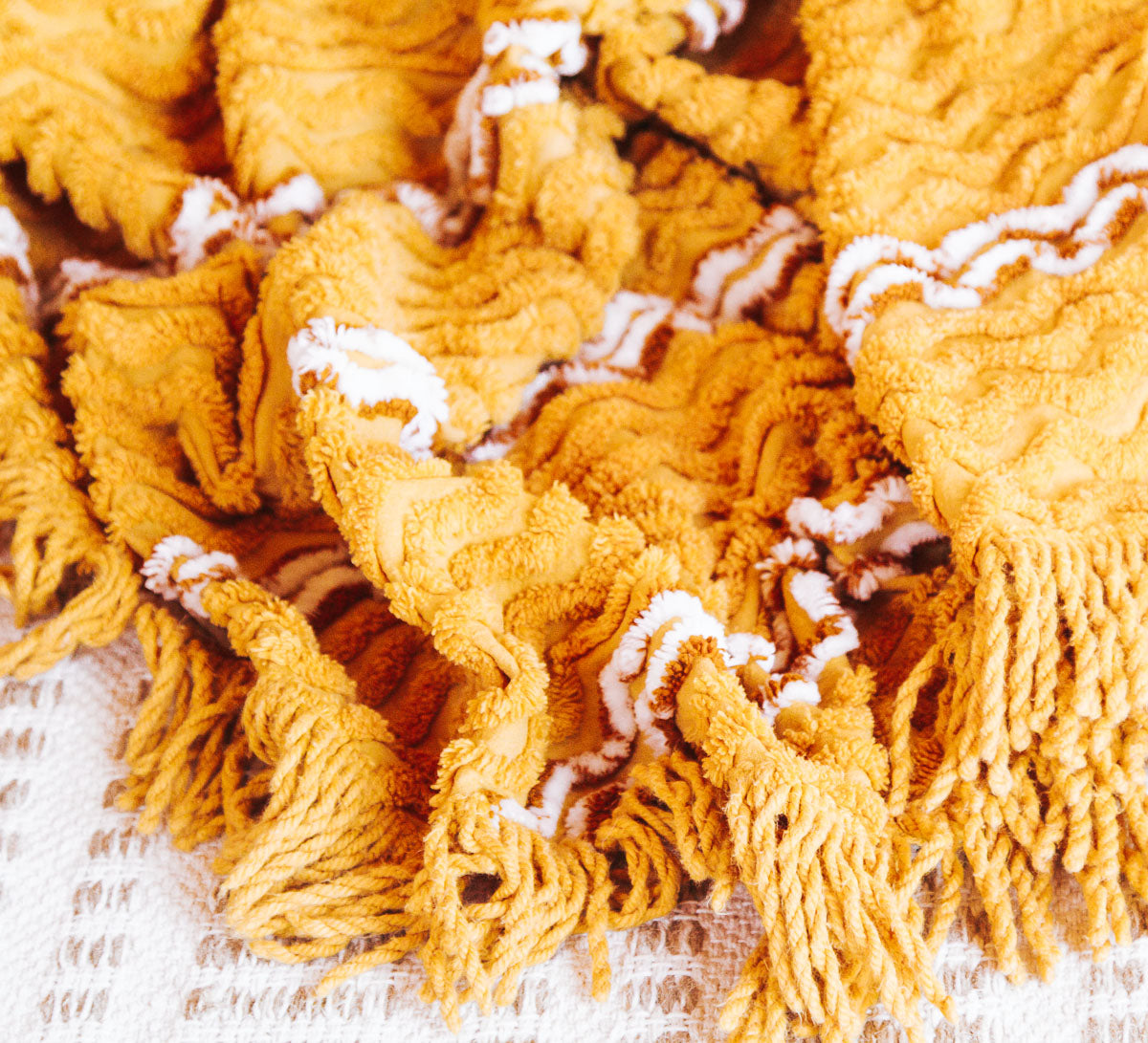 vintage boho candlewick tassled bed throw picnic blanket