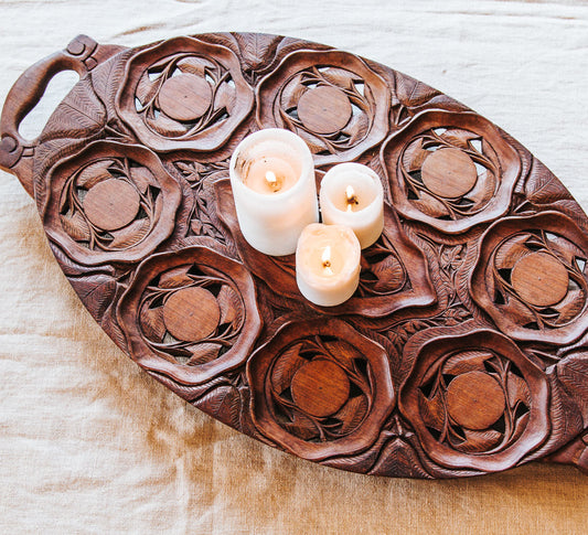 vintage boho hand-carved wooden tray